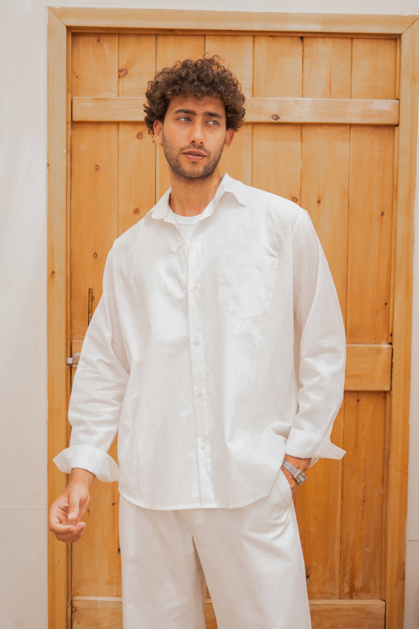 Linen Shirt & Pants Set - White