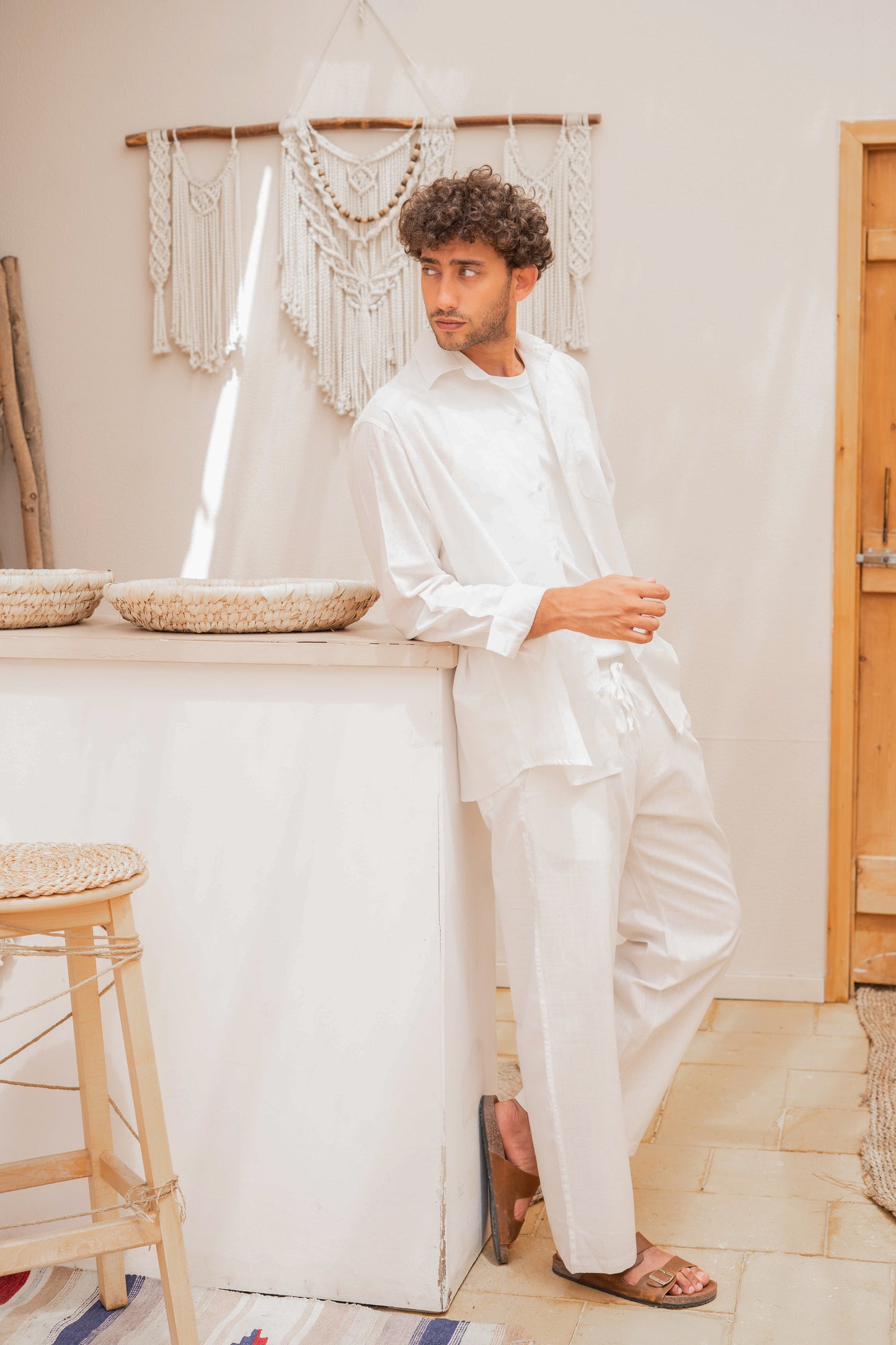 Linen Shirt & Pants Set - White