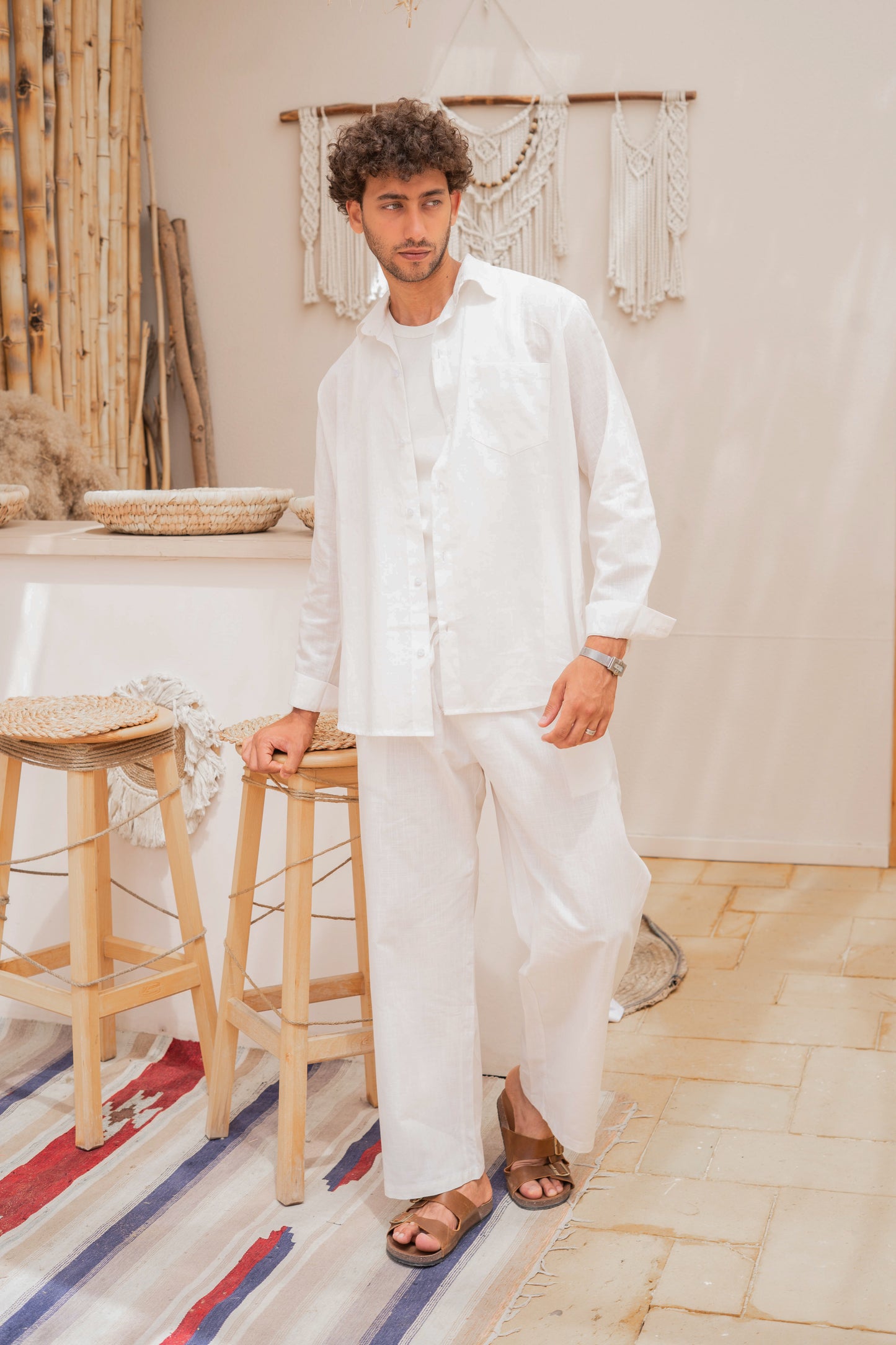 Linen Shirt & Pants Set - White