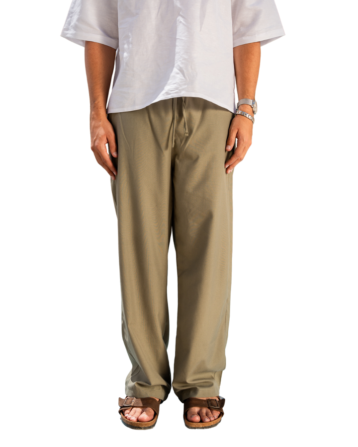 Linen Wide-Leg Pants - Olive
