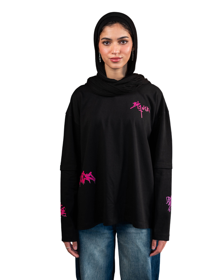 Double Sleeve Graffiti Tee - Black
