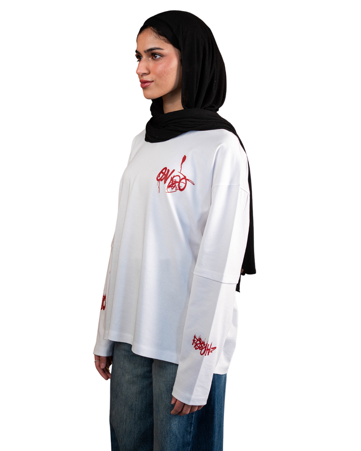 Double Sleeve Graffiti Tee - White