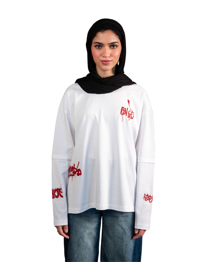 Double Sleeve Graffiti Tee - White