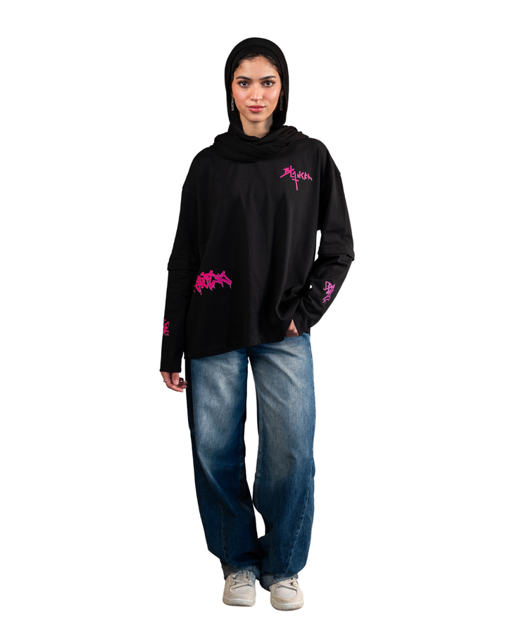 Double Sleeve Graffiti Tee - Black