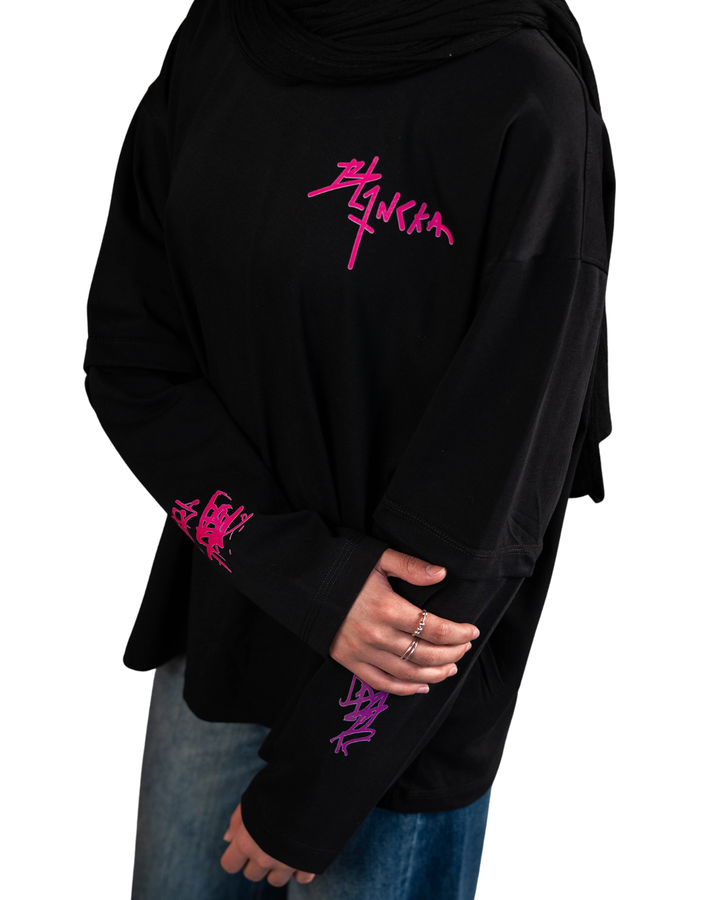 Double Sleeve Graffiti Tee - Black