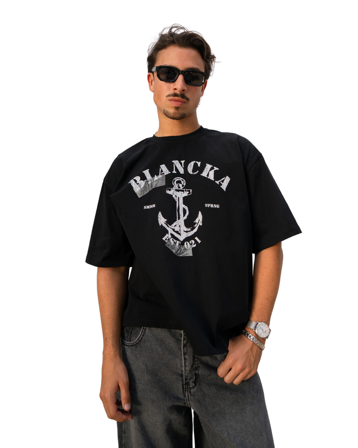 Anchored Boxy Tee— Black