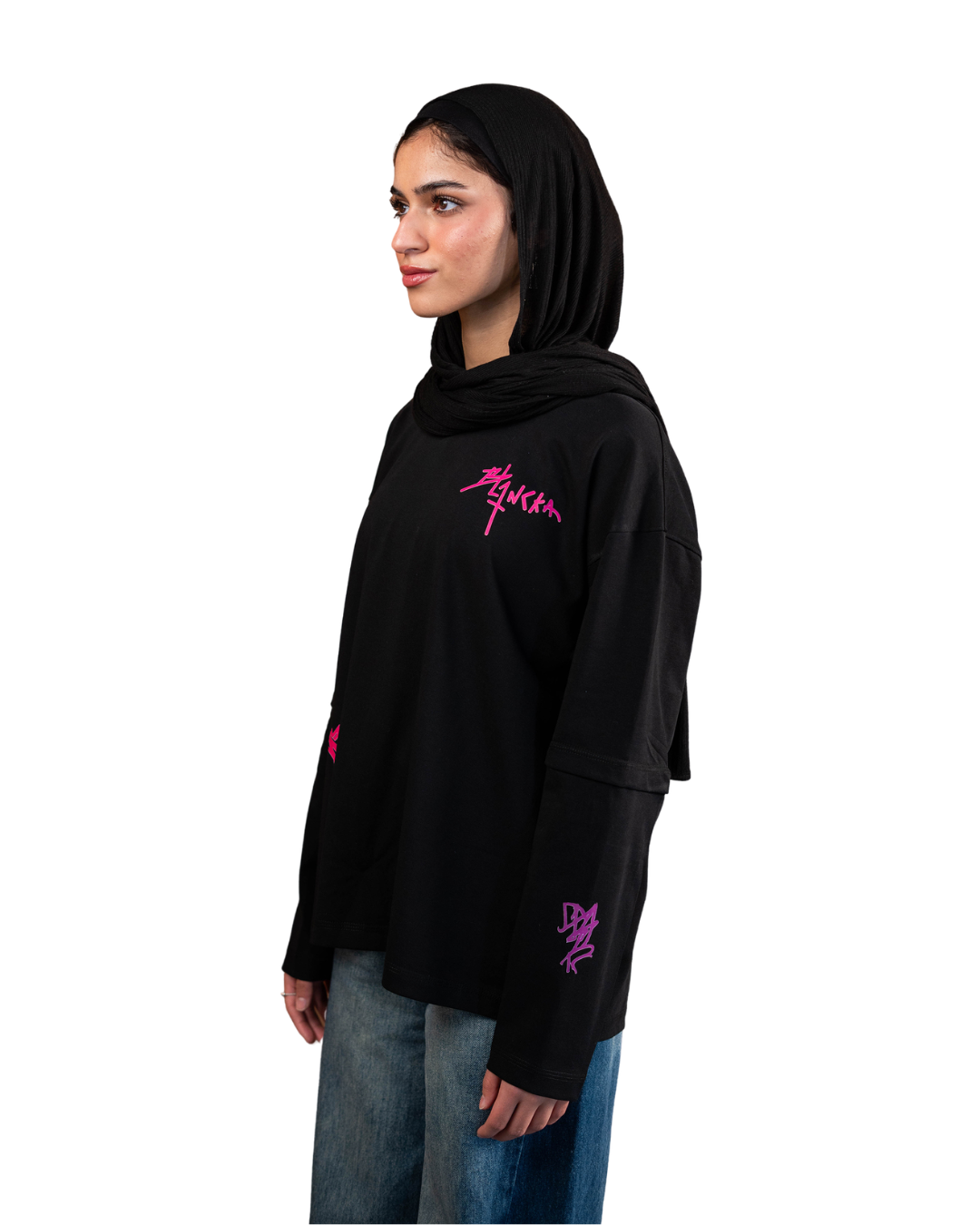 Double Sleeve Graffiti Tee - Black