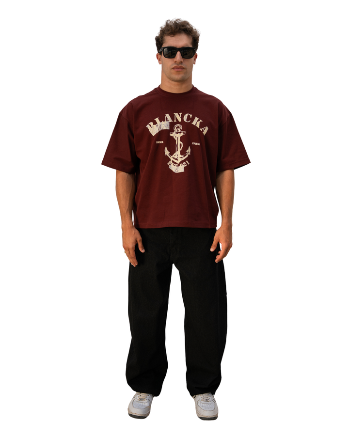 Anchored Boxy Tee— Burgundy