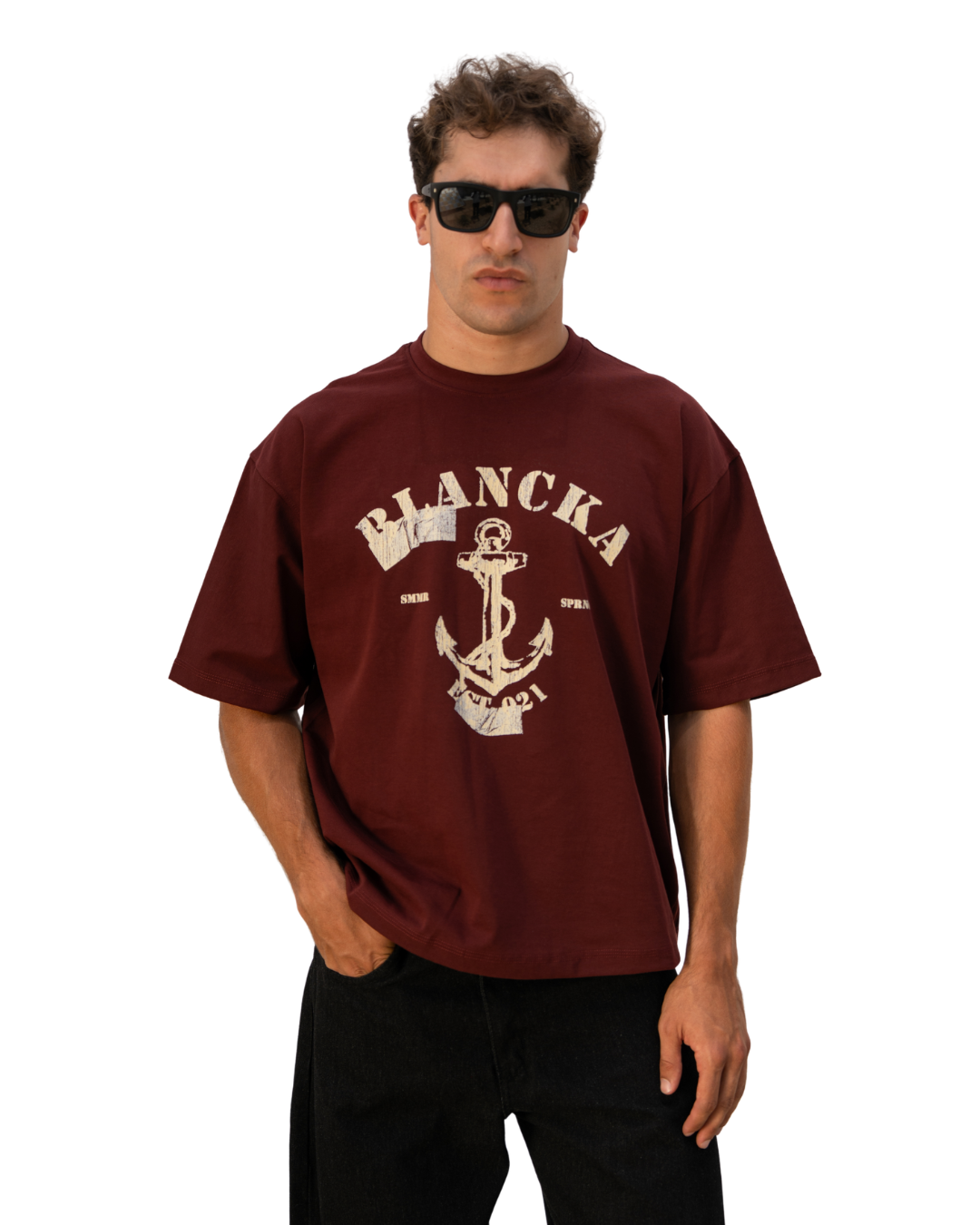 Anchored Boxy Tee— Burgundy