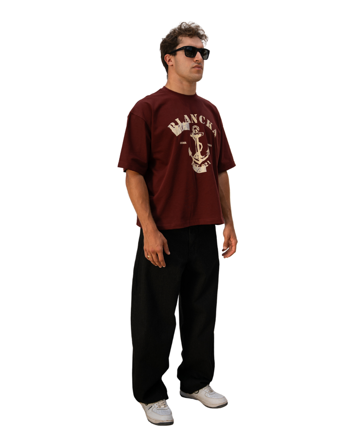 Anchored Boxy Tee— Burgundy