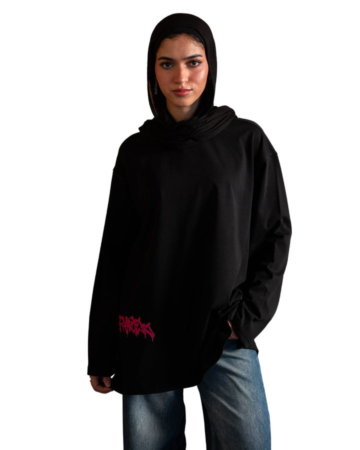 Graffiti Long Sleeve Oversized Tee - Black