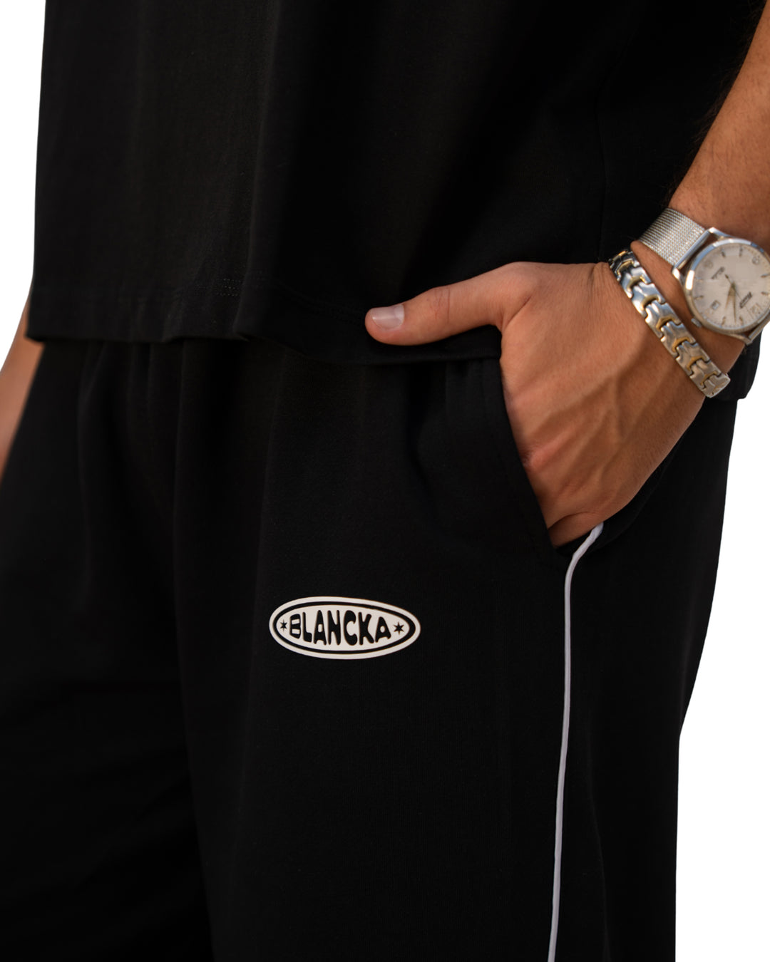 One Line Track Pants — Black