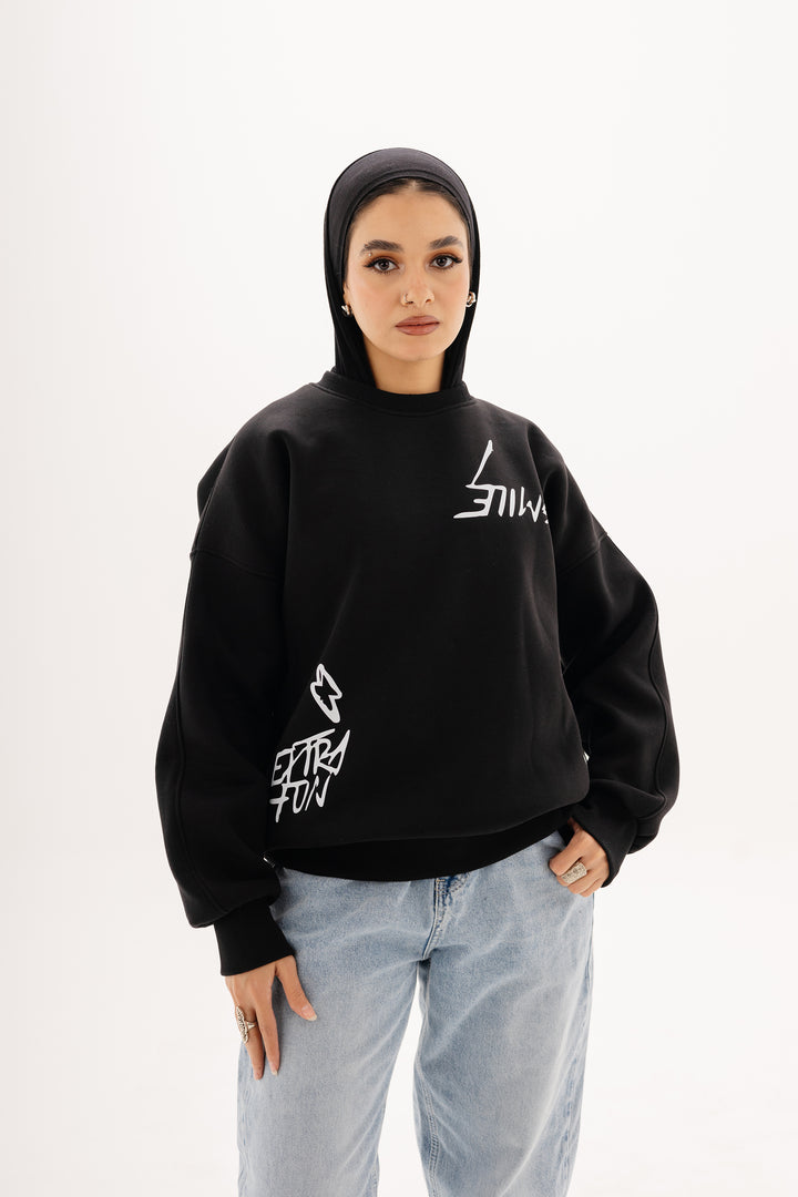 Boxy Blackout Crewneck — Black