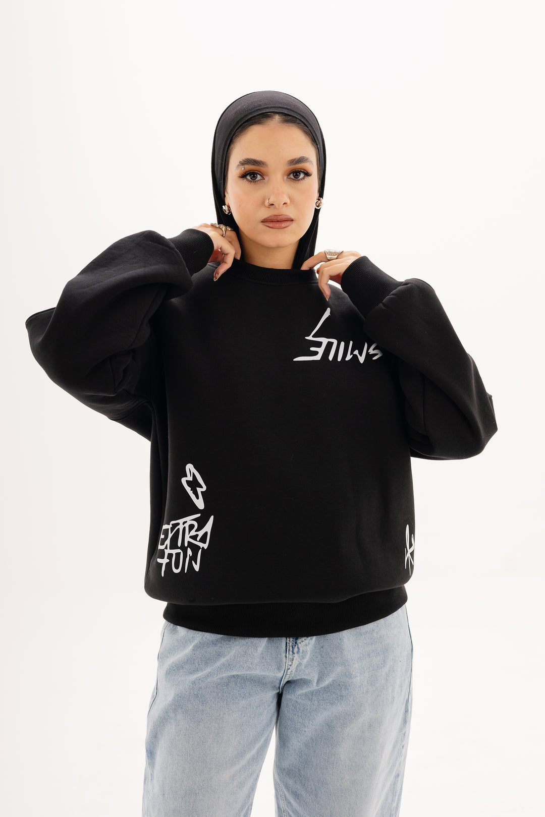 Boxy Blackout Crewneck — Black