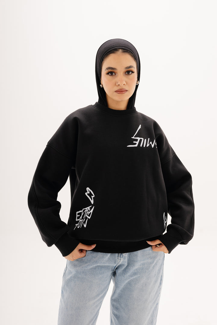 Boxy Blackout Crewneck — Black