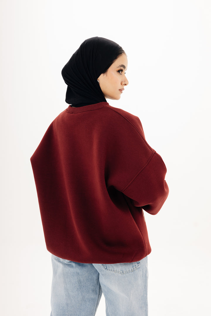 Boxy Blackout Crewneck — Burgundy