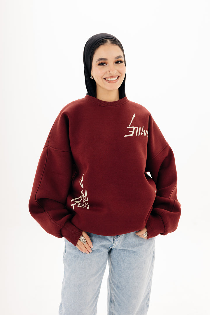 Boxy Blackout Crewneck — Burgundy