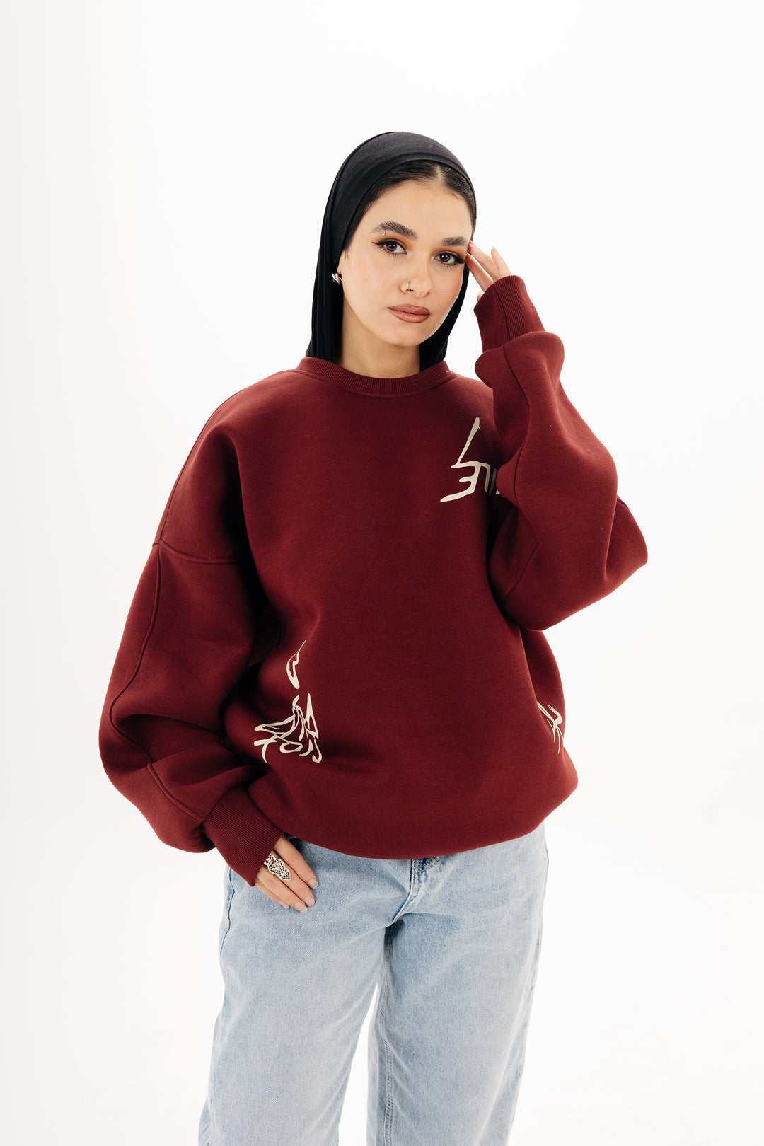 Boxy Blackout Crewneck — Burgundy
