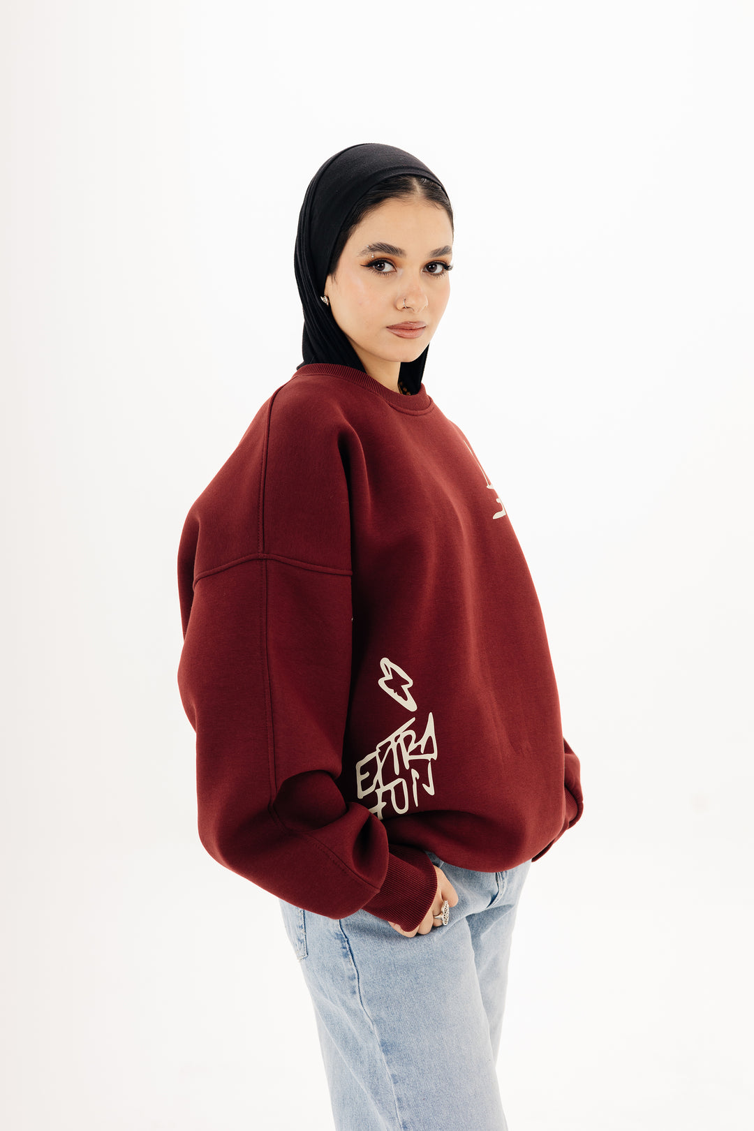 Boxy Blackout Crewneck — Burgundy