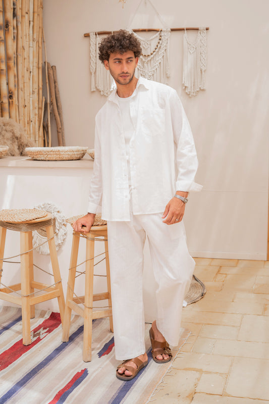 Linen Shirt & Pants Set - White