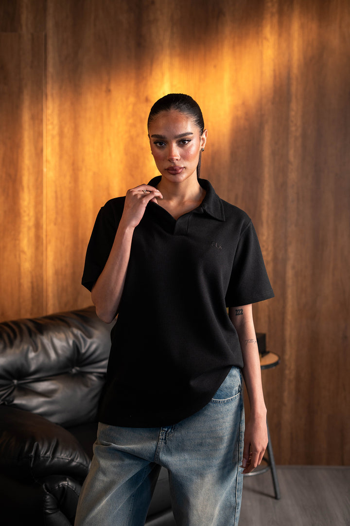 Biscuit Collar Tee – Black