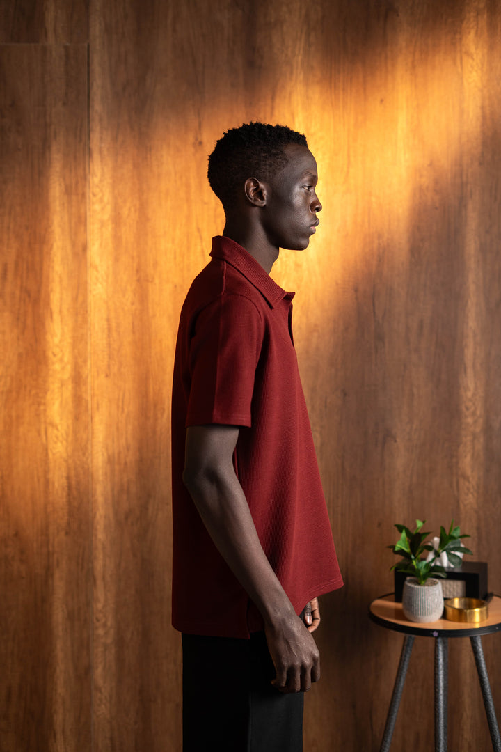 Biscuit Collar Tee – Burgandy