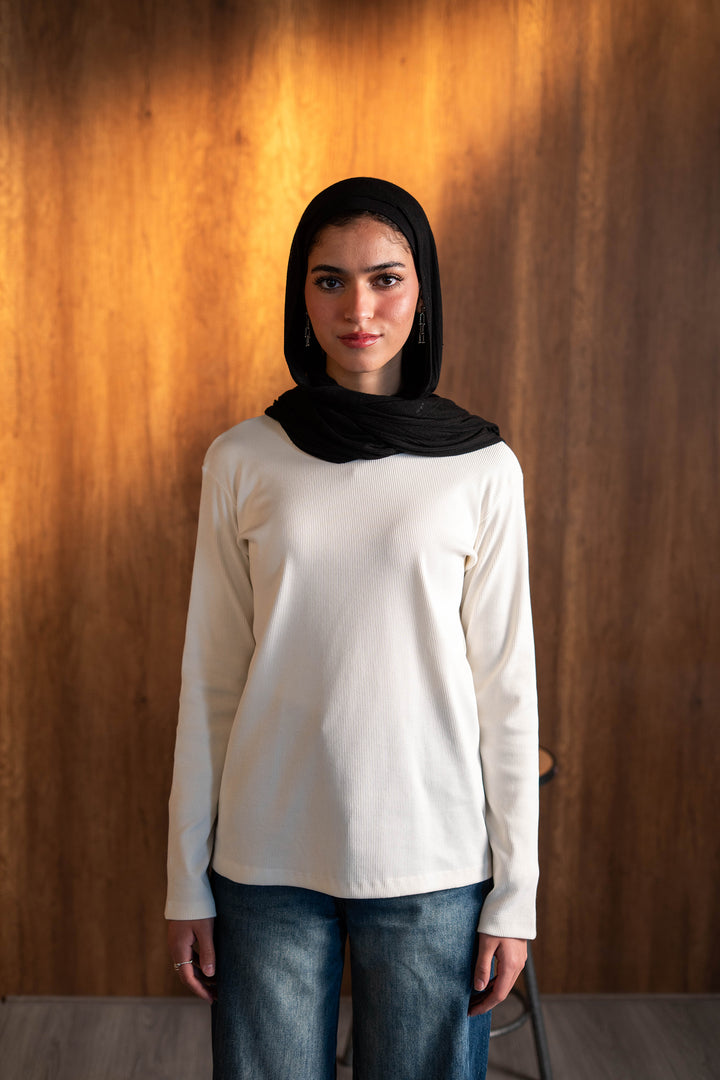 Ribbed Basic Top — White