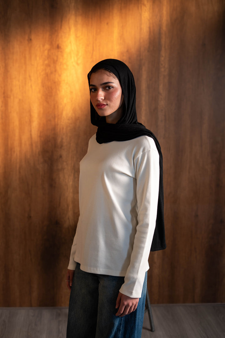 Ribbed Basic Top — White