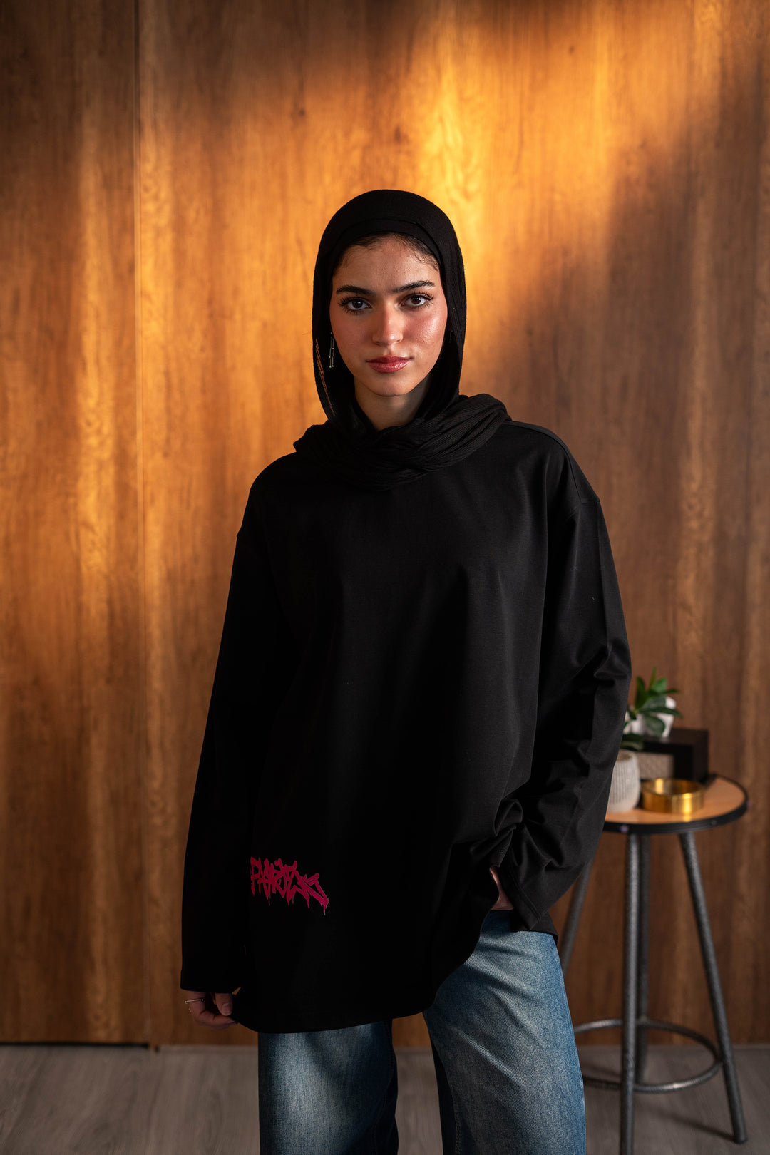 Graffiti Long Sleeve Oversized Tee — Black