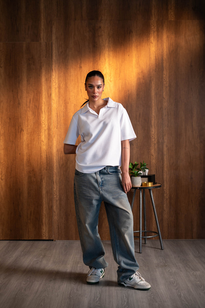 Biscuit Collar Tee – White