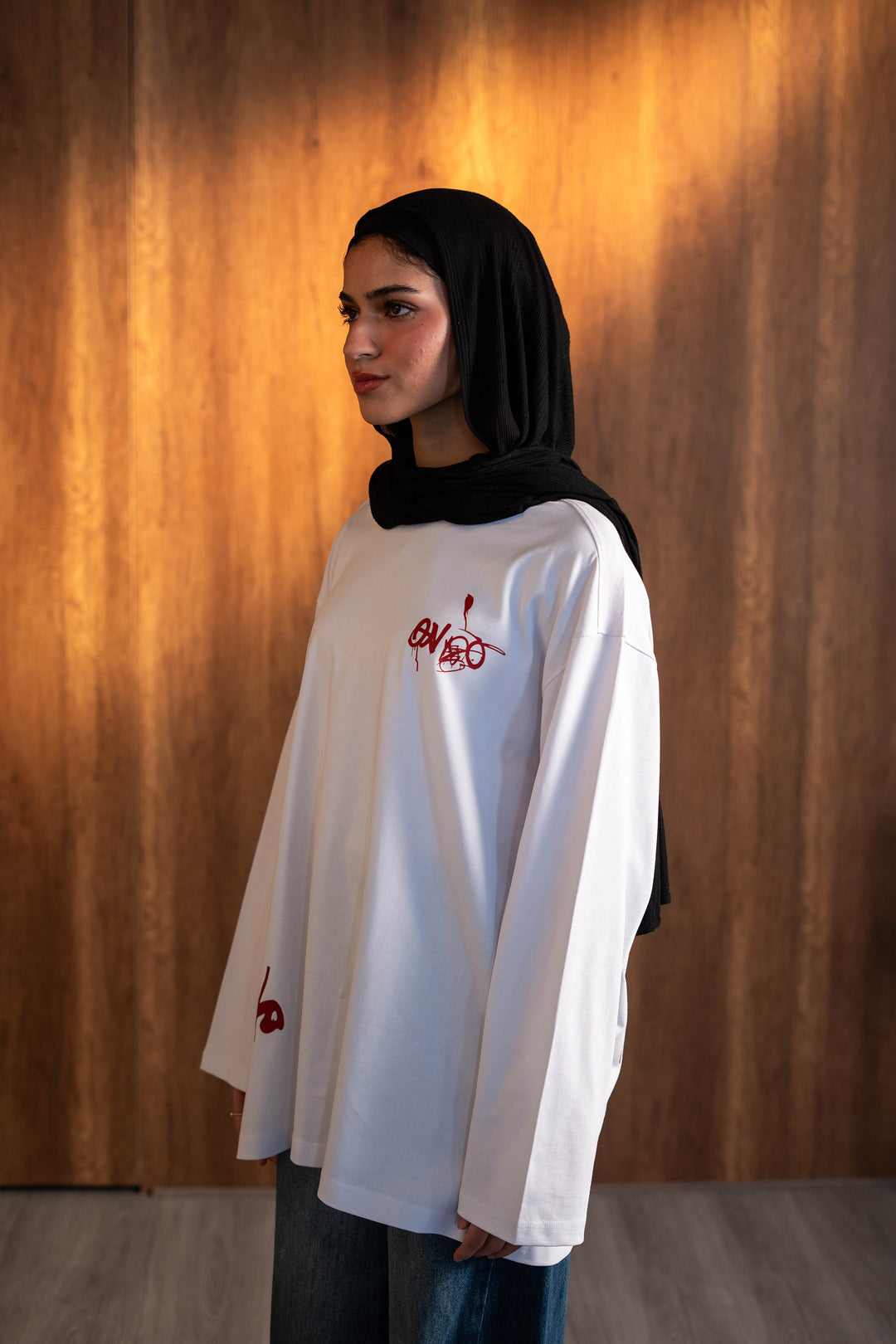 Graffiti Long Sleeve Oversized Tee — White