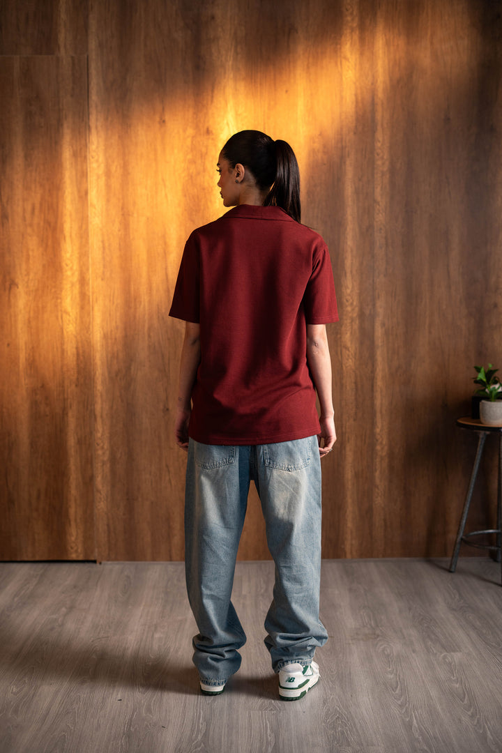 Biscuit Collar Tee – Burgandy