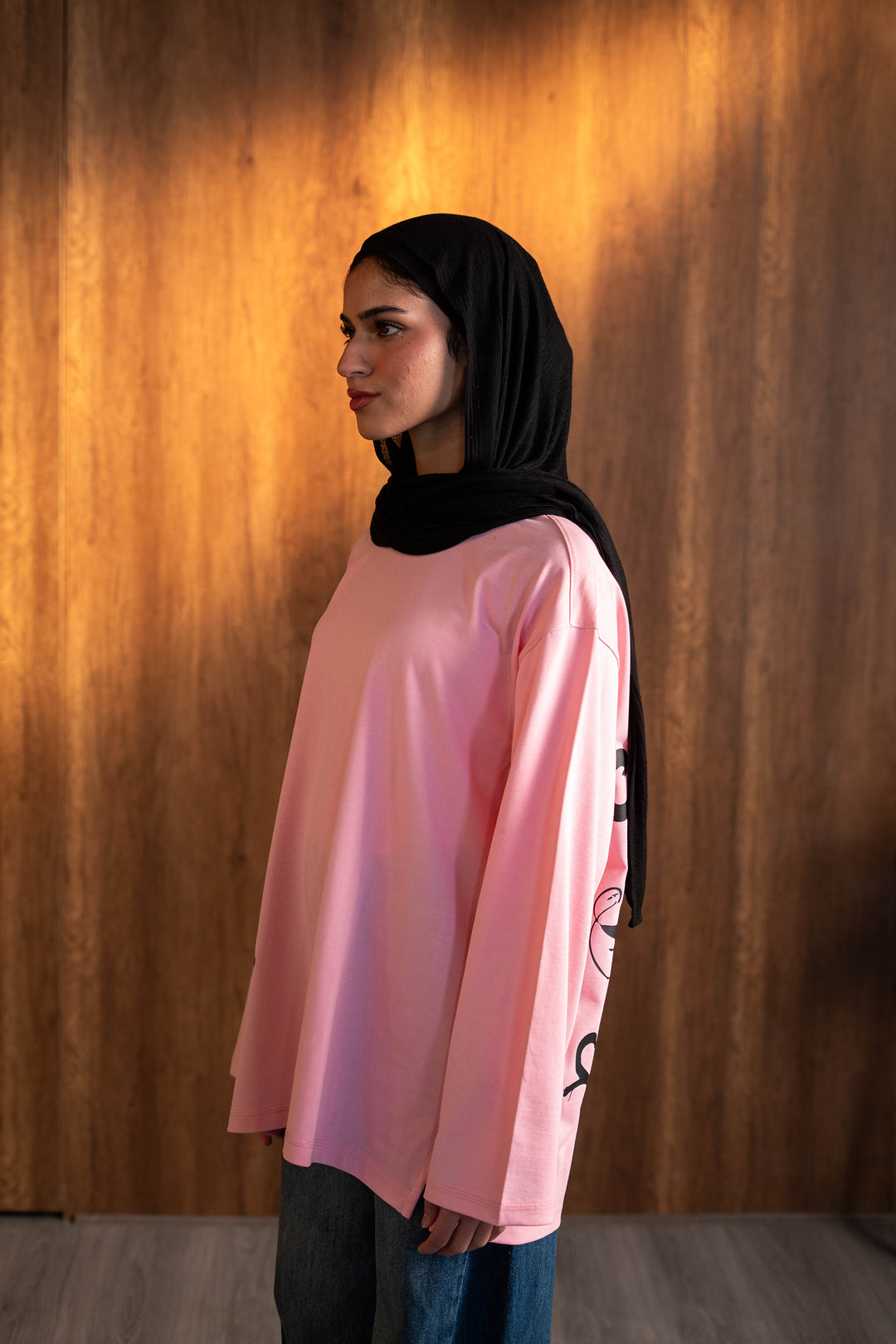 Graffiti Long Sleeve Oversized Tee — Pink