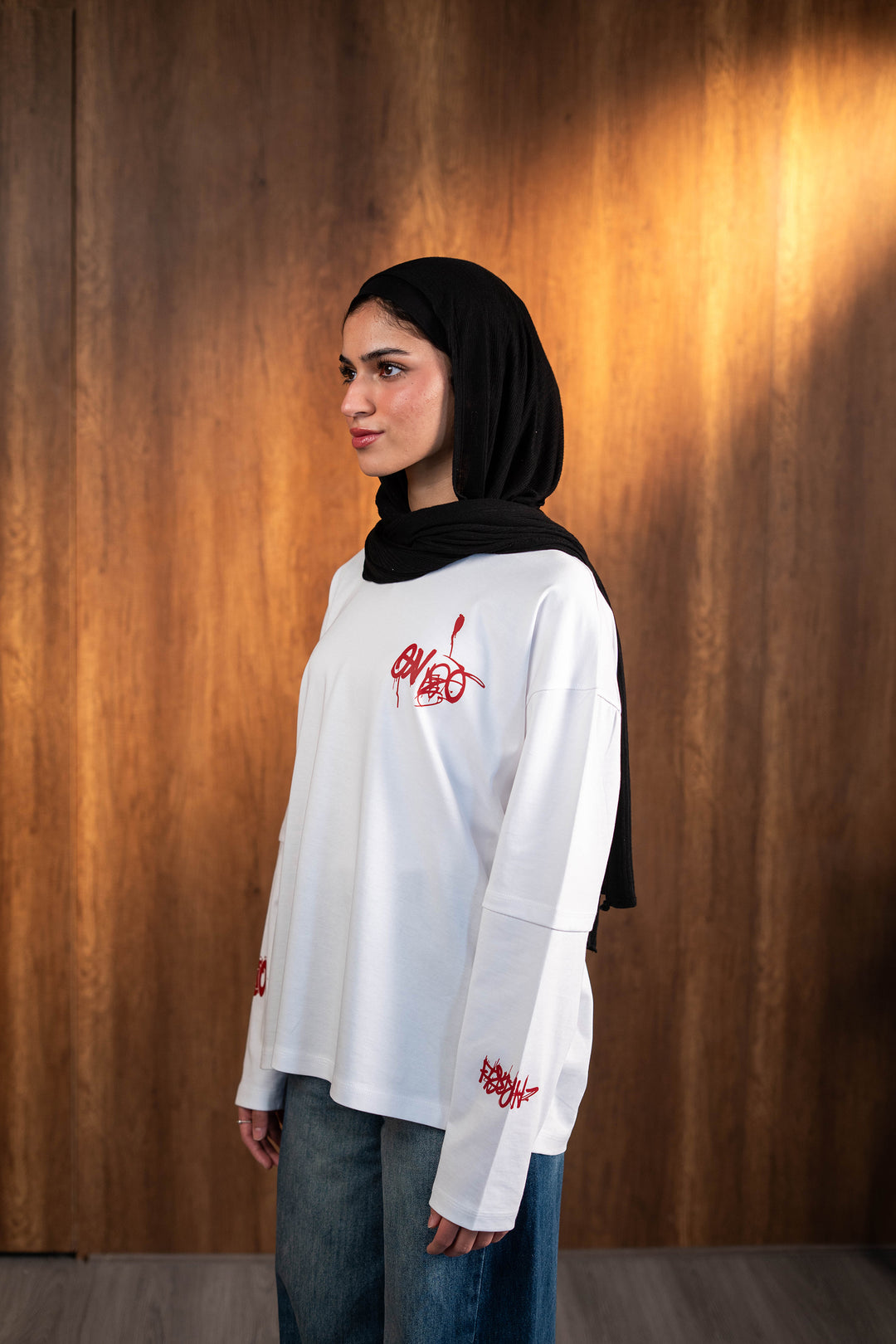 Double Sleeve Graffiti Tee - White