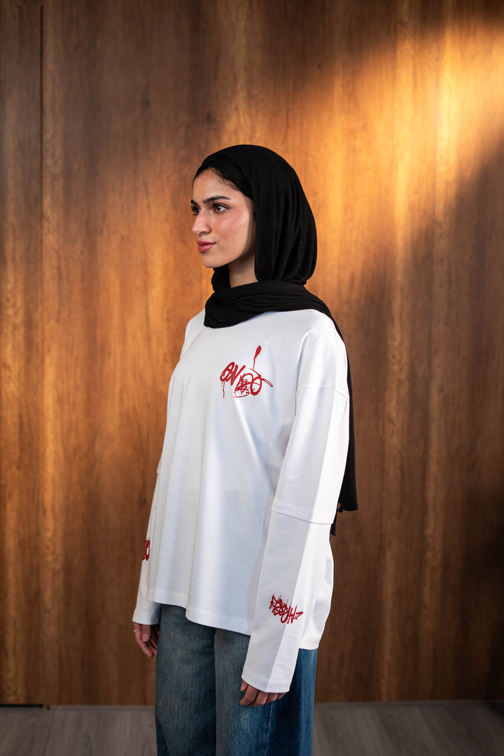Double Sleeve Graffiti Tee - White