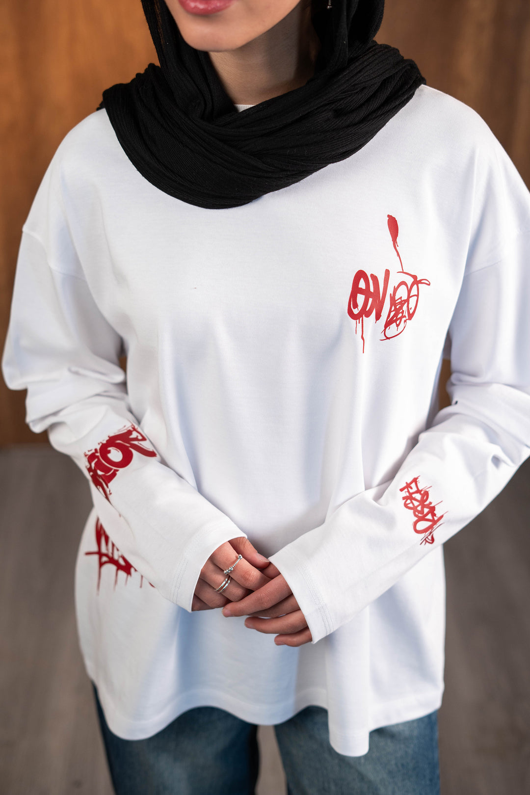 Double Sleeve Graffiti Tee - White