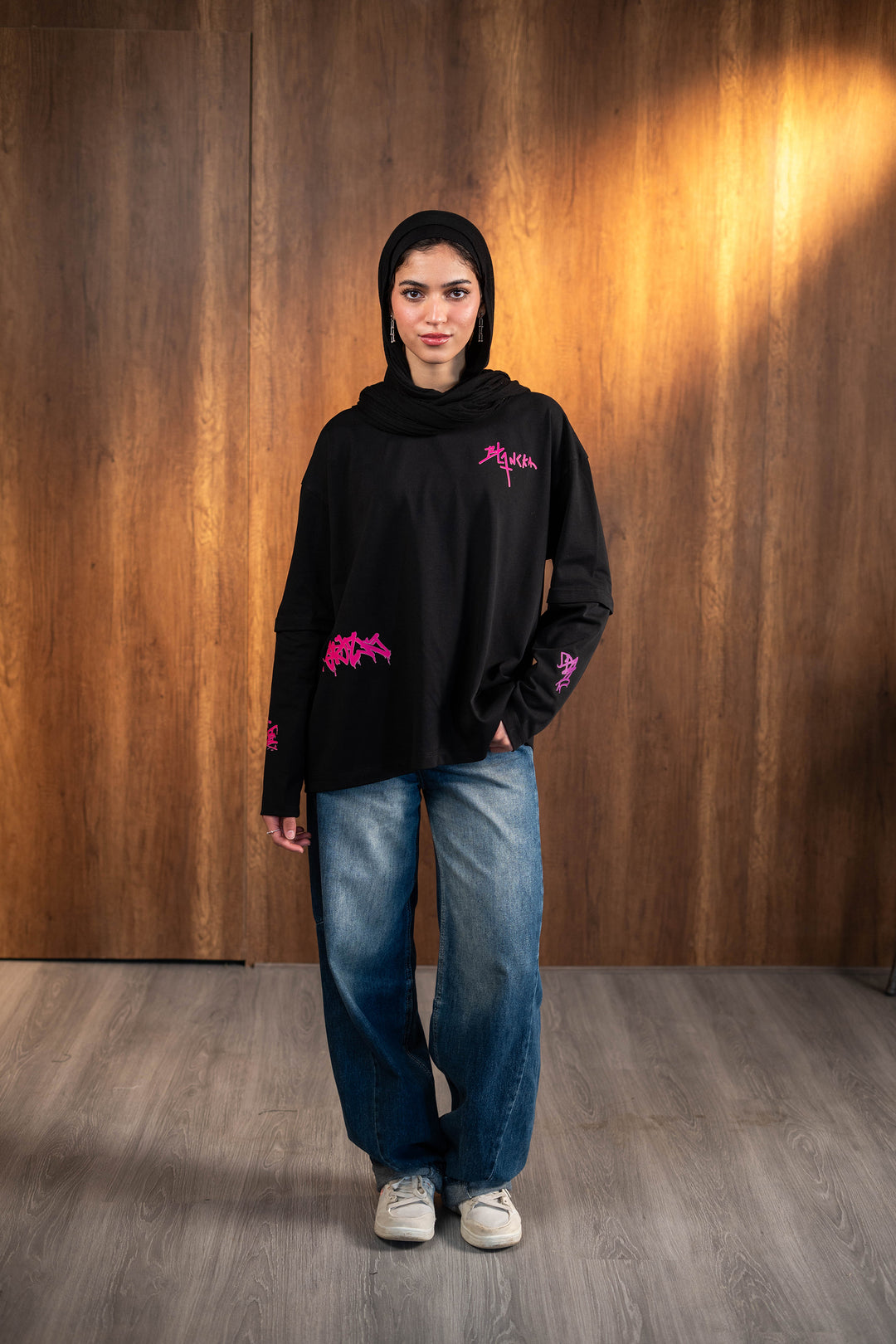 Double Sleeve Graffiti Tee - Black