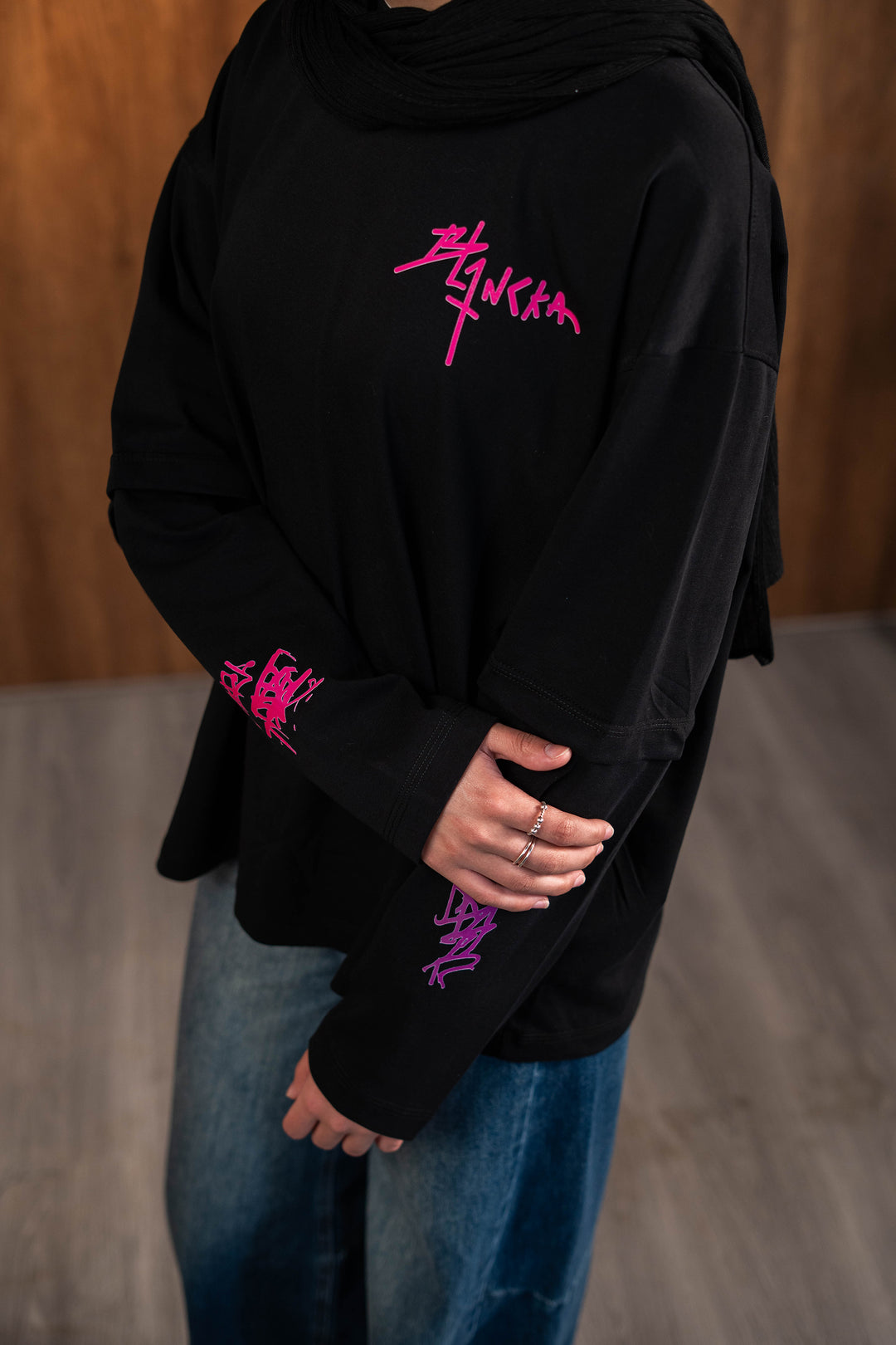 Double Sleeve Graffiti Tee - Black