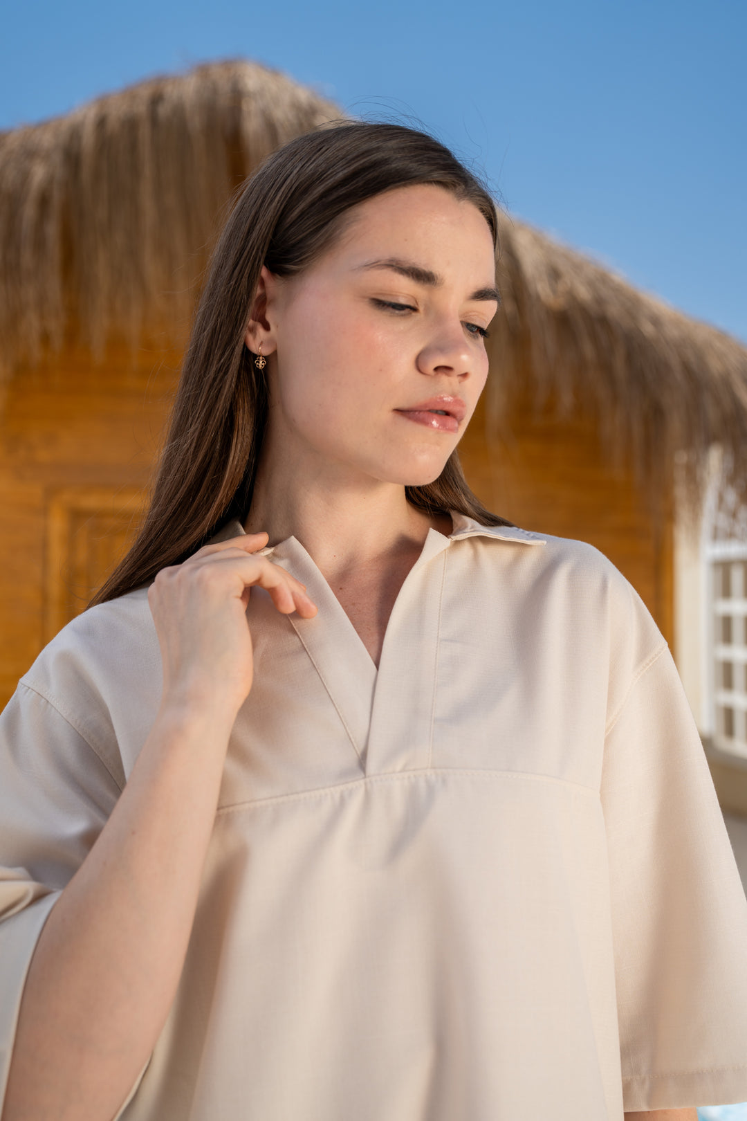 Linen Oversized Polo - Beige