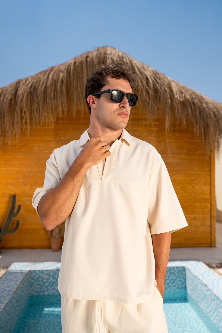 Linen Oversized Polo - Beige