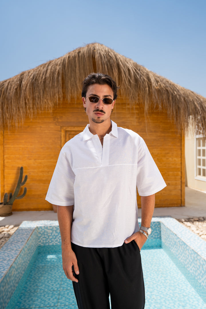 Linen Oversized Polo - White