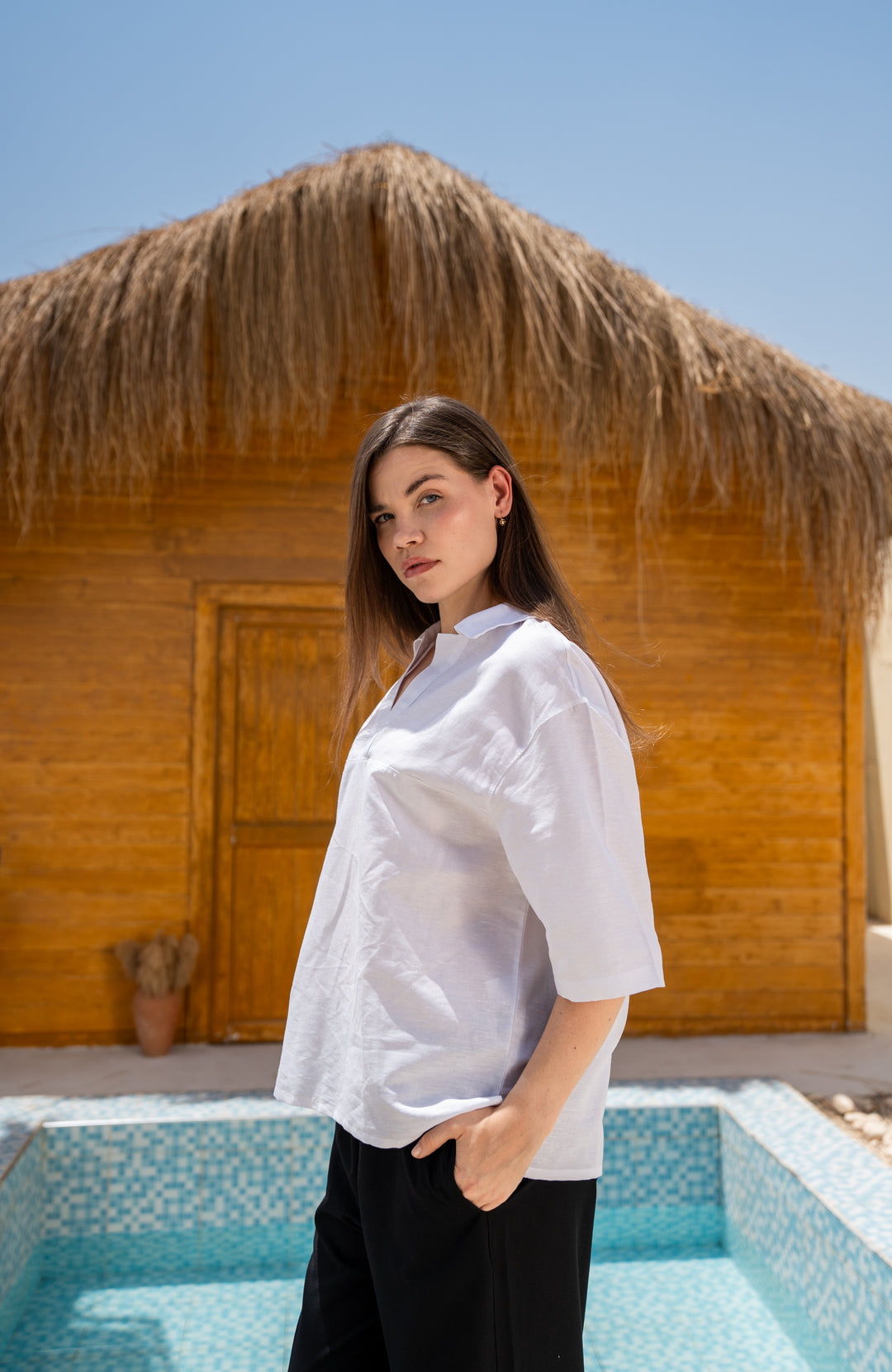 Linen Oversized Polo - White