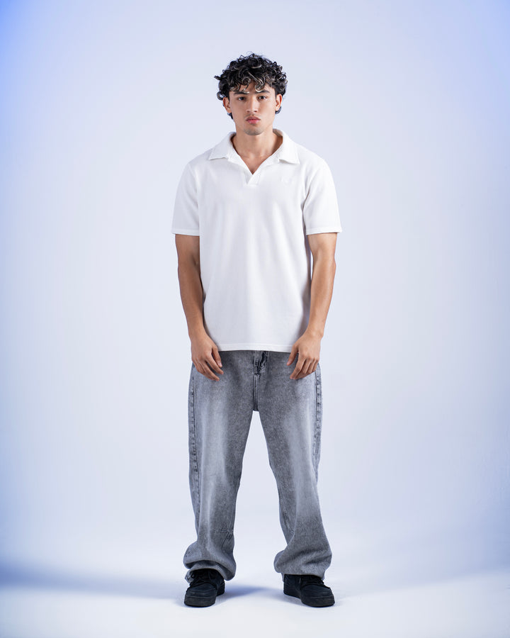 Biscuit Collar Tee – White