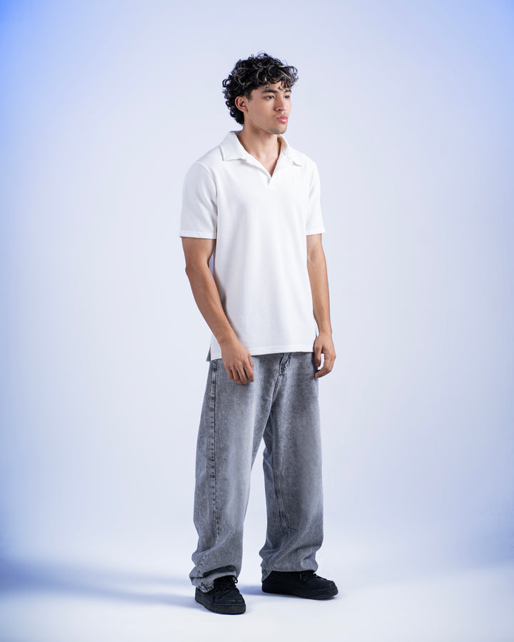 Biscuit Collar Tee – White