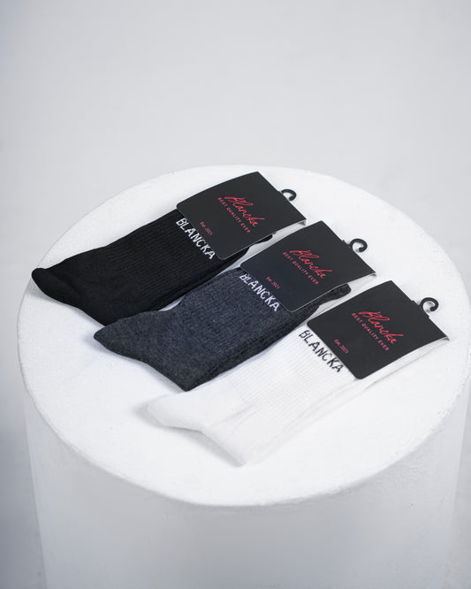 Essential Ribbed Socks – 3-Pack (Black / White / Dark Grey)