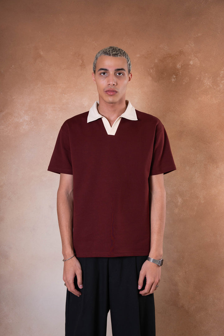 Contrast Polo - Burgandy