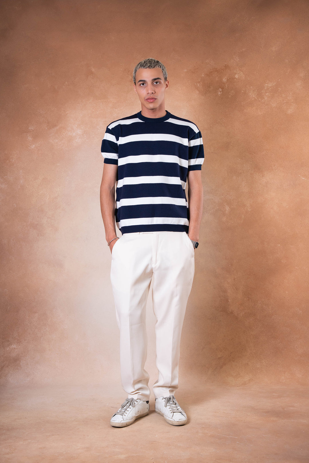 knitted striped - Navy