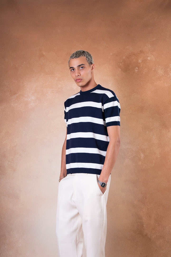 knitted striped - Navy