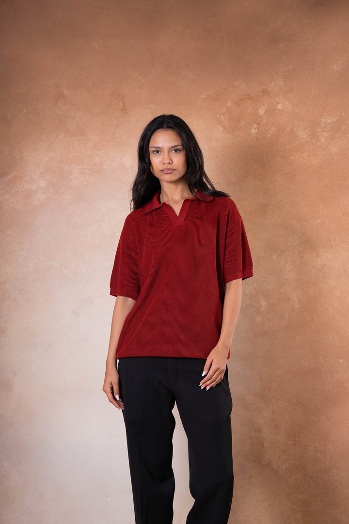 Knitted Polo - Red