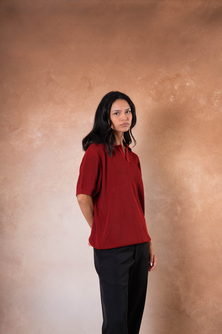 Knitted Polo - Red